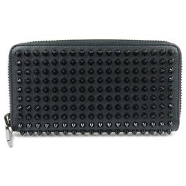 Christian Louboutin Studs Leather Round Zippy Long Wallet Black