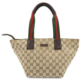 GUCCI Sherry GG Canvas Leather Tote Bag Hand Bag Brown 131228