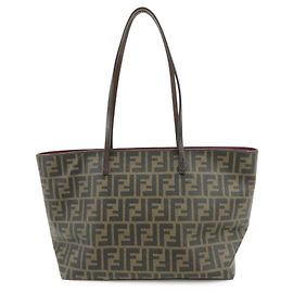 FENDI Zucca PVC Leder Tote Bag Schultertasche Braun Schwarz 8BH198