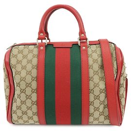 Borsa 2Way GUCCI Sherry GG Canvas Leather Boston Bag Beige Rosso 247205
