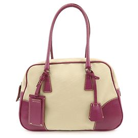 Borsa Bowling PRADA in tela e pelle con logo triangolare Natural Purple