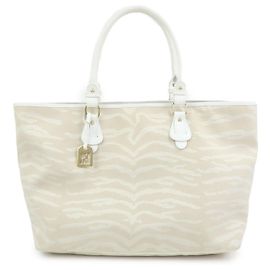 FENDI Borsa Tote in Pelle e Tela Motivo Zebra Beige Bianco 8BH115