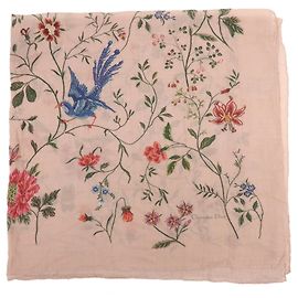 Sciarpa Christian Dior 100% Cashmere Uccelli Fiori Rosa Verde Blu Rosso