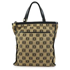 Saco Tote LOEWE Anagram em lona jacquard e couro Beige Black