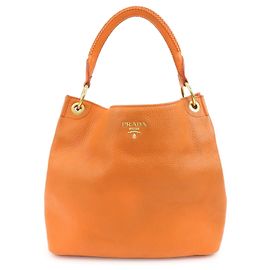 Bolso de hombro de piel con logotipo PRADA Bolso Tote Bolso de mano Naranja BR4829