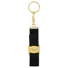 Salvatore Ferragamo Ferragamo Vara Ribbon Metal Canvas Bag Charm Schlüsselanhänger Schwarz