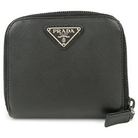 Cartera Bifold Redonda con Cremallera de Cuero con Logotipo PRADA Negra 1ML522