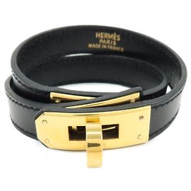 Hermès Bracciale HERMES Kelly Double Tour in pelle con marchio F Nero