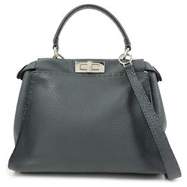 FENDI Peekaboo Selleria Bolsa de mão e ombro 2Way em couro Cinza 8BN290