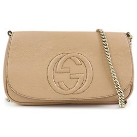 GUCCI SOHO Borsa a tracolla in pelle con catena Borsa crossbody Beige 536224