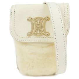 Céline Bolso de hombro y bandolera CELINE Triomphe de piel y piel de conejo, Ivory