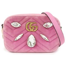 Borsa a tracolla GUCCI GG Marmont in pelle e velluto con strass Rosa 448065