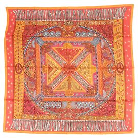 Hermès HERMES Carre 90 Seta 100% Foulard SUR UN TAPIS VOLANT Orange Red Blue