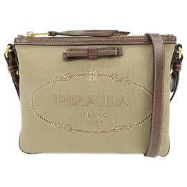 Borsa a tracolla e borsa a spalla PRADA in tela jacquard e pelle Marrone