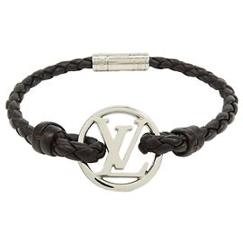Bracciale Louis Vuitton LV Circle in pelle e metallo Nero M6188