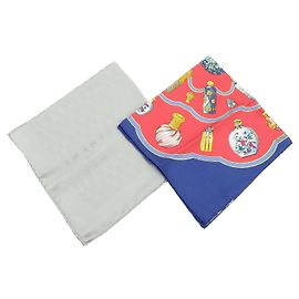 Hermès HERMES Carre 45 Set aus 2 Seidentüchern 100% Seide Rot Marine Grau