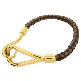 Hermès HERMES Jumbo Choker Bracciale in Pelle e Metallo Marrone Nero Oro