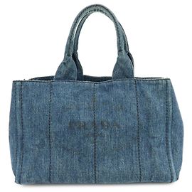 Borsa Tote PRADA con logo triangolare in canapa denim - Denim Blue