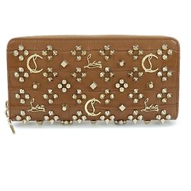 Portafoglio lungo Christian Louboutin in pelle goffrata con borchie Marrone