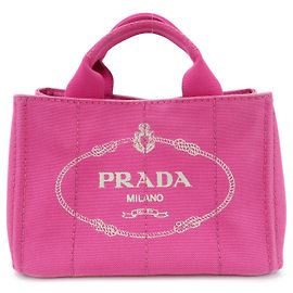 PRADA Mini borsa tote in canapa con logo triangolare Rosa BN2439
