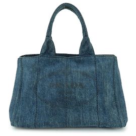 Borsa Tote Prada Triangle Logo Canapa Denim Borsa a Mano Blu
