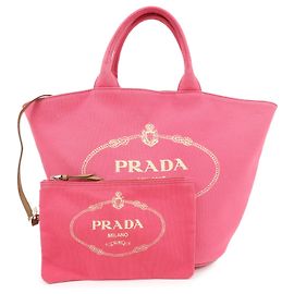 PRADA Canapa Triangle Logo Canvas 2Way Bag Hand Bag Pink 1BG163