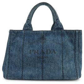 PRADA Canapa Mini Triangle Logo Denim 2Way Bag Hand Bag Blue B2439G