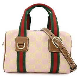 Borsa 2Way GUCCI Sherry GG Canvas Leather Borsa a Mano Rosa Giallo 856055