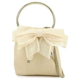 JIMMY CHOO Bolso 2Way Bon Bon de Rafia Bolso de Hombro con Cadena Natural
