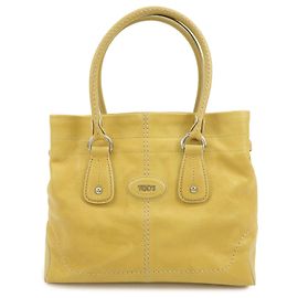 Saco Tote TOD'S em couro Bolsa de Ombro Bolsa de Mão Stitches Mustard