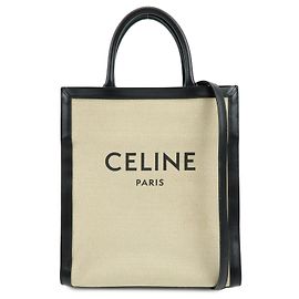 Céline CELINE Small Vertical Cabas Canvas Leather 2WAY Bag Tote Bag Beige Black