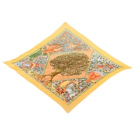 Hermès HERMES Lenço de Seda 100% Plissado AXIS MUNDI Orange