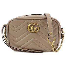 GUCCI GG Marmont Double G Borsa a tracolla in pelle con catena Pink Beige 448065
