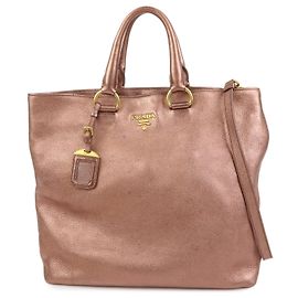 Borsa a mano e spalla 2Way PRADA in pelle Vitello Daino Rosa Metallizzato BN1713