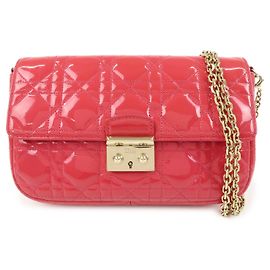 Borsa a tracolla con catena Christian Dior New Lock Cannage in pelle verniciata Rosa