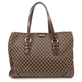 Céline CELINE Macadam Tote Bag und Handtasche aus geprägtem Leder und Canvas Braun