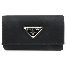 PRADA Porta llaves de nailon y cuero con logotipo Triangle y 6 anillas 1M0222