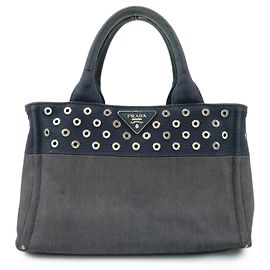 Borsa 2Way PRADA Canapa Mini Triangle Logo in tela denim Navy 1BG439