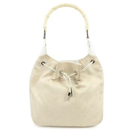 Borsa a spalla GUCCI in pelle e tela GG Canvas Bamboo Beige 001・4033・200047