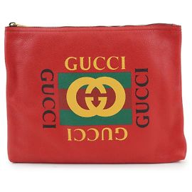 Bolso de mano GUCCI Vintage Logo Portfolio de cuero rojo