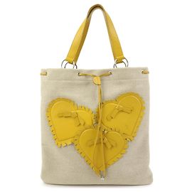Autre Marque SAINT LAURENT PARIS Sac cabas Kahara en toile et cuir Sac à main Natural