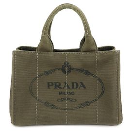 PRADA Mini Canvas Tote Bag aus Canapa mit Dreieckslogo Handtasche Khaki BN2439