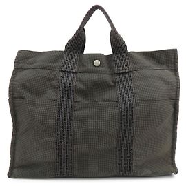 Hermès HERMES Her Line MM Bolsa de Mão Tote Bag em Lona Cinza Preto