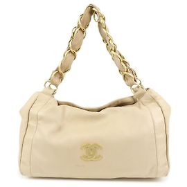 Borsa a tracolla e a mano CHANEL COCO Mark in pelle d'agnello con catena, Beige
