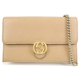 Borsa a tracolla portafoglio con catena in pelle GUCCI Interlocking G Beige 510314