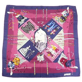 Hermès HERMES Carre 90 Foulard 100% Seta Fetes Venitiennes Purple