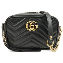 Borsa a tracolla GUCCI GG Marmont Double G in pelle chevron Nero 448065
