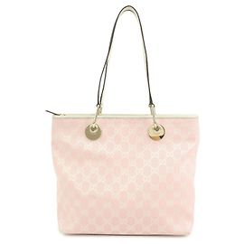 Borsa Tote GUCCI GG Canvas Leather Borsa a Spalla Rosa Bianco 139552
