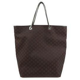 GUCCI GG Nylon Leder Tote Bag Schultertasche Braun 269123