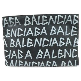 BALENCIAGA Pochette in pelle Graffiti Flat Pouch Nero Bianco